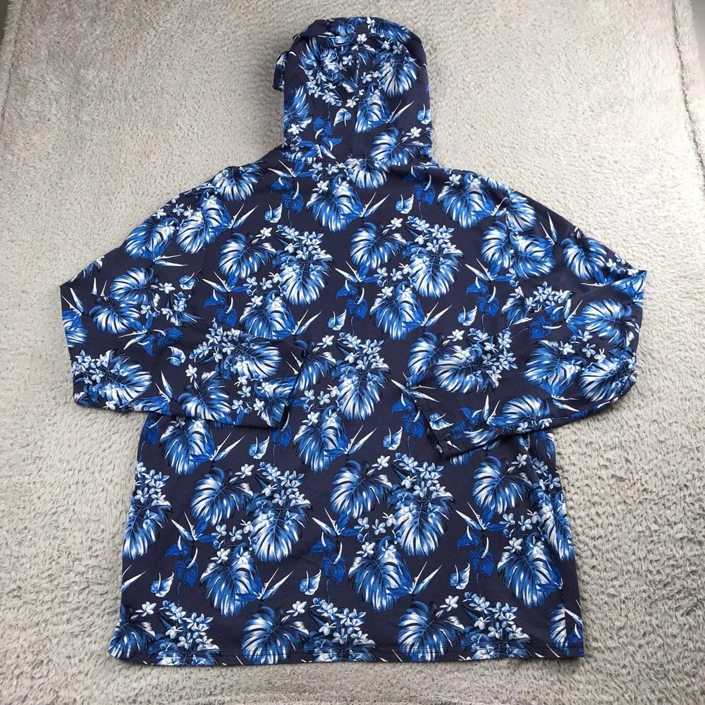 Polo Ralph Lauren Hooded T-Shirt Mens XL Blue Tropical Floral Palm Print Hoodie